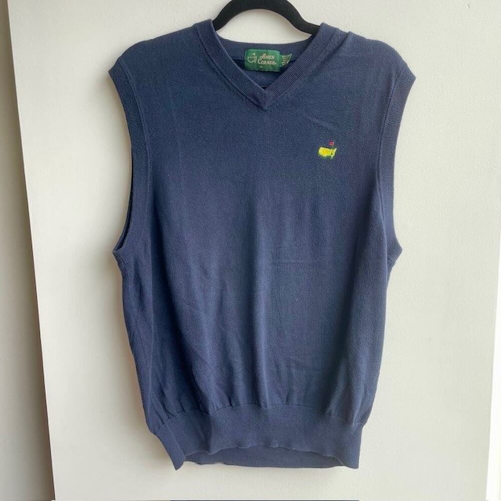 Vtg Masters Golf Sweater Vest Amen Corner Men's MED Dark Blue Pima Cotton
